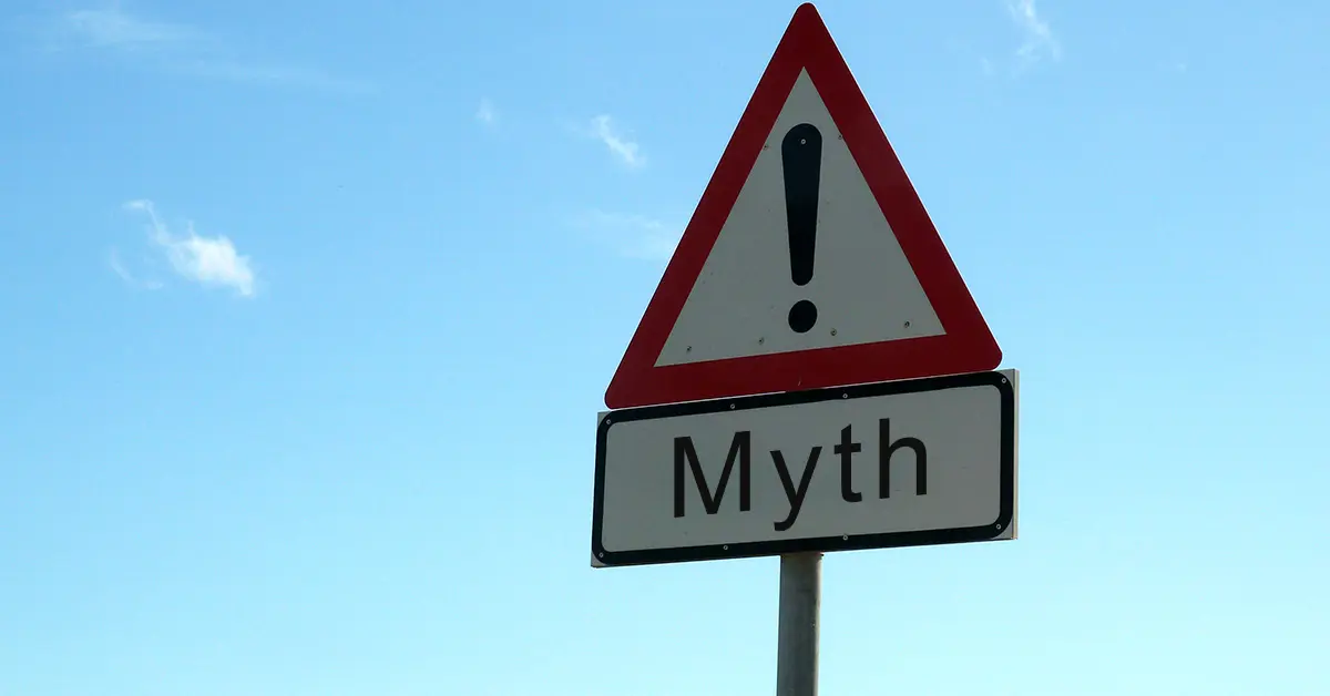 Warning road sign reading ‘Myth’