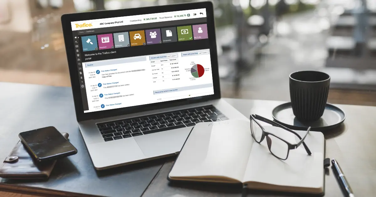 Trafico web portal dashboard on a laptop on a desk