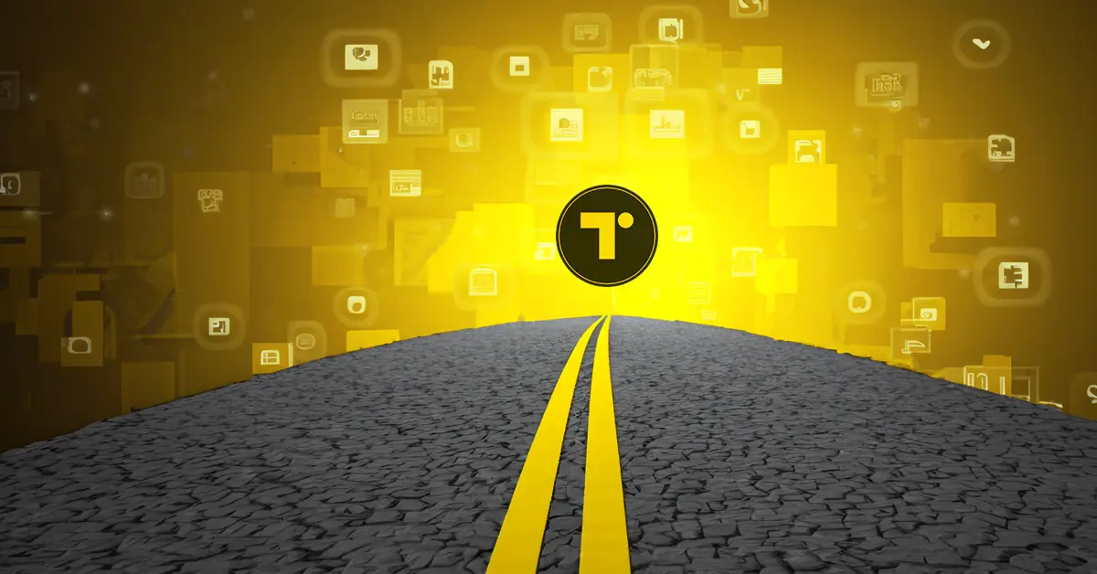 Road leading to a glowing Trafico logo