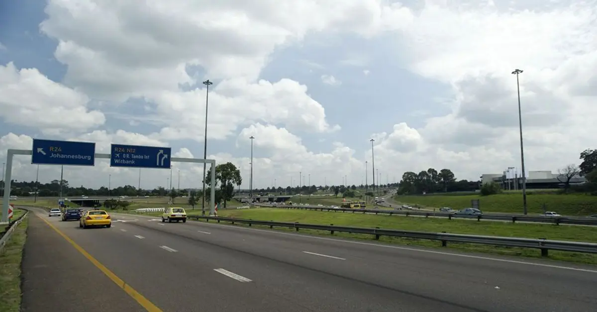 Gauteng highway with overhead road signs