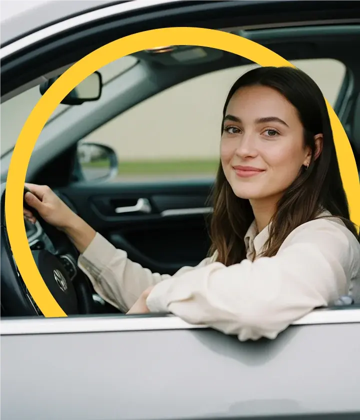 Woman smiling behind the wheel of her car